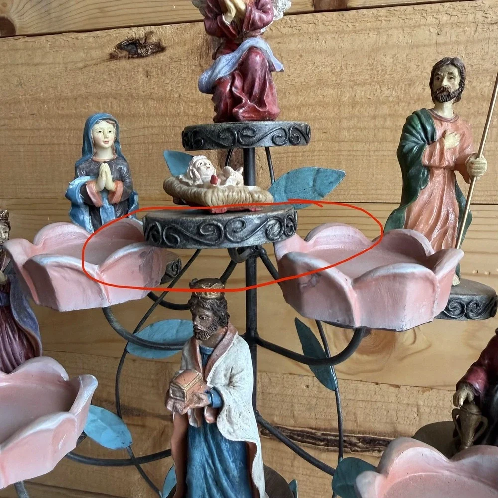 Christmas Candelabra Nativity Set Tree Tea Candle Holder Religious‎ Decor *Flaw